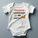 Dayısına Yaslanan Dik Yürür Kalpli Emoji Body Baskılı Zıbın